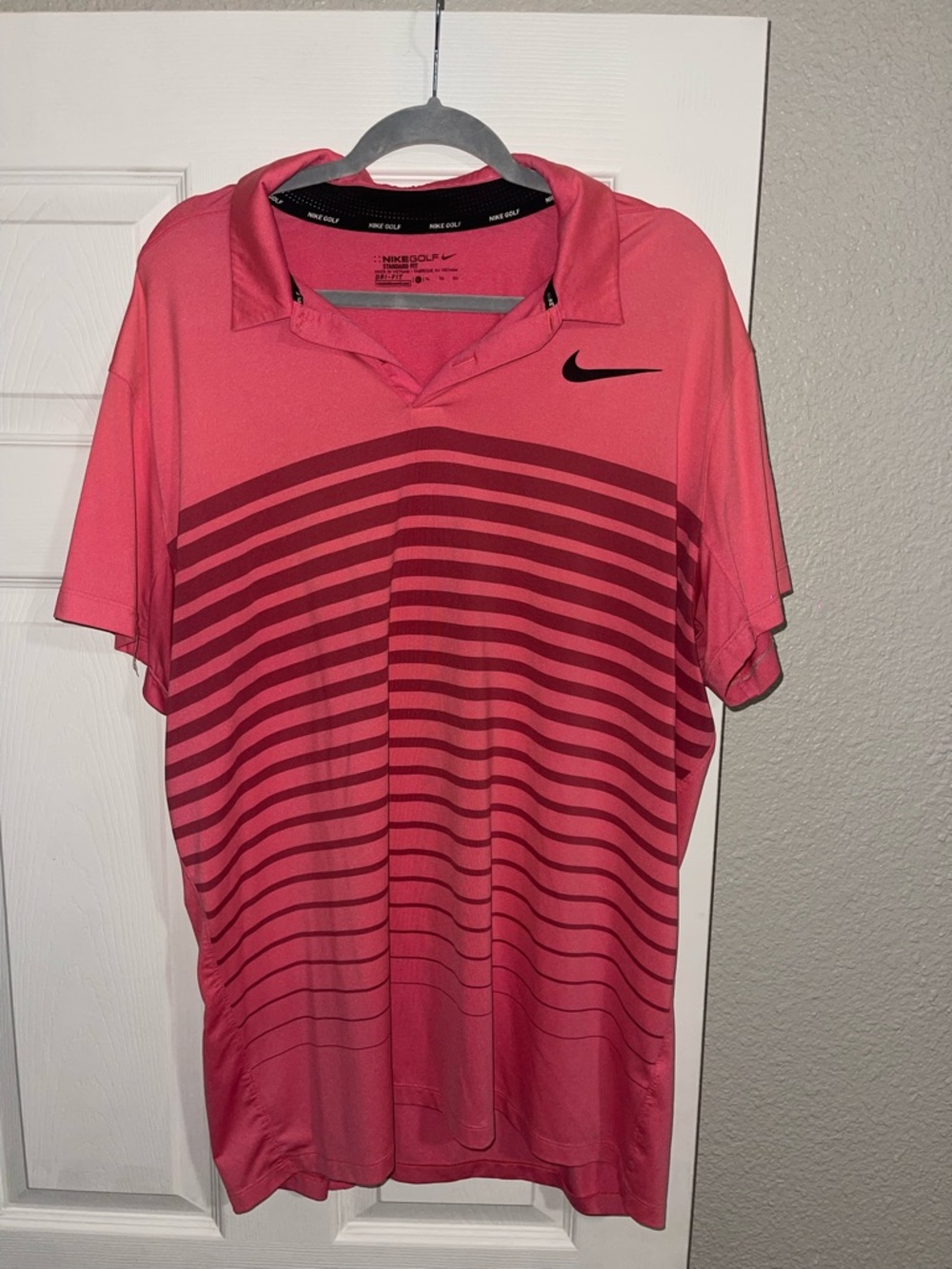 Nike Men’s Coral Pink Striped Golf Polo
